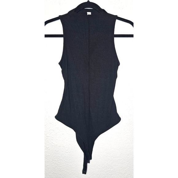 BP Womens Front Seam Bodysuit Small Black Ribbed Knit Sleeveless Funnel Neck Top - Picture 1 of 13